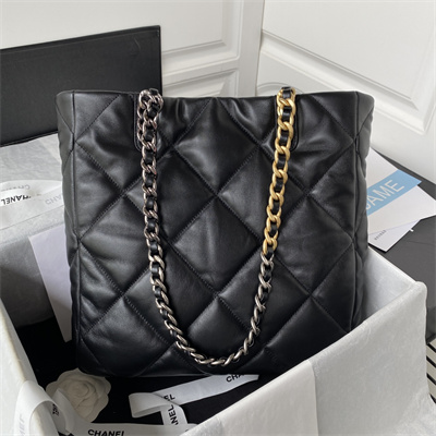 Cha.nel 19 Tote Bag Lambskin Black AS3519