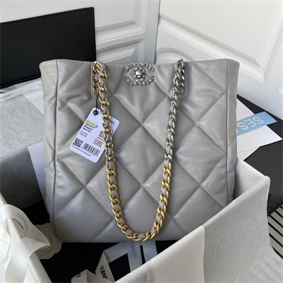 Cha.nel 19 Tote Bag Lambskin Grey AS3519