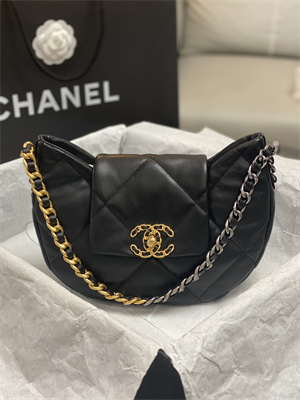 Ch*el 19 handbag hobo bag lambskin black as4638