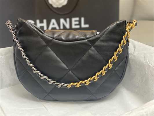 Ch*el 19 handbag hobo bag lambskin black as4638