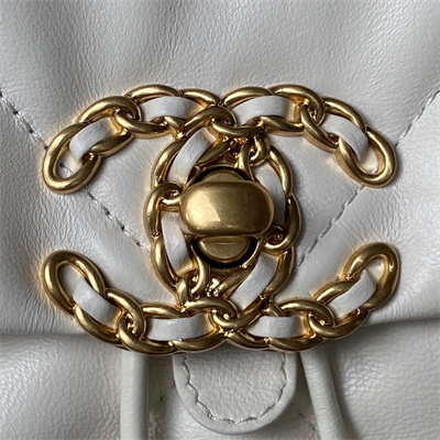 Cha.nel 19 Backpack Bag Lambskin White AS4223