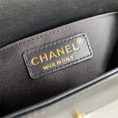 Cha.nel Small Leboy Bag Smooth Calfskin Aged Gold Metal Black A67085