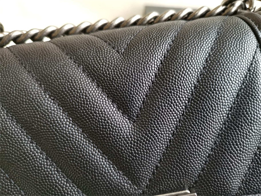 Cha.nel Small Leboy Bag Chevron Pattern Grained Calfskin Aged Silver Metal Black A67085