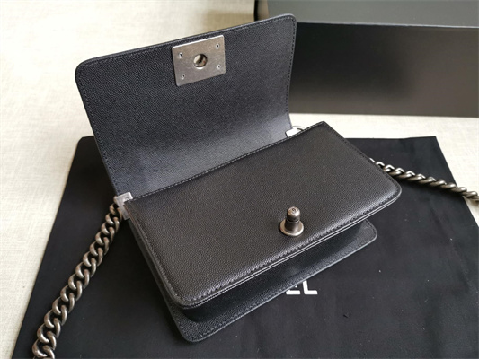 Cha.nel Small Leboy Bag Chevron Pattern Grained Calfskin Aged Silver Metal Black A67085