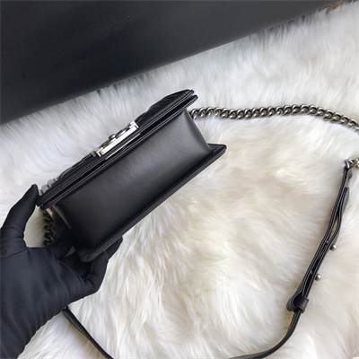 Cha.nel Small Leboy Bag Lambskin Aged Silver Metal Black A67085