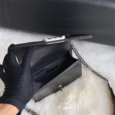 Cha.nel Small Leboy Bag Lambskin Aged Silver Metal Black A67085