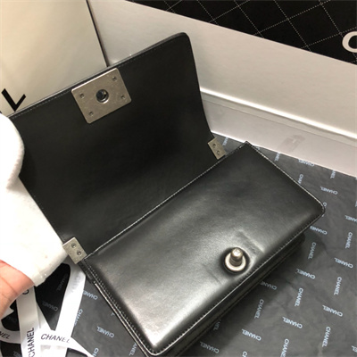 Cha.nel Small Leboy Bag Chevron Pattern Lambskin Aged Silver Metal Black A67085