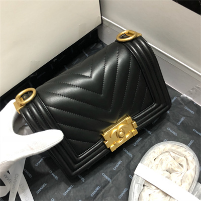 Cha.nel Small Leboy Bag Chevron Pattern Lambskin Aged Gold Metal Black A67085