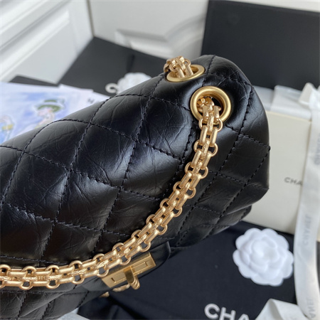Cha.nel 2.55 Mini Handbag Aged Calfskin Gold Tone Metal Black AS0874