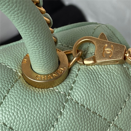 Cha.nel Mini Coco Handle Bag Grained Calfskin Aged Gold Metal Green AS2215