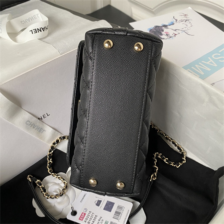 Cha.nel Mini Coco Handle Bag  Grained Calfskin Lt Gold Metal Black AS2215