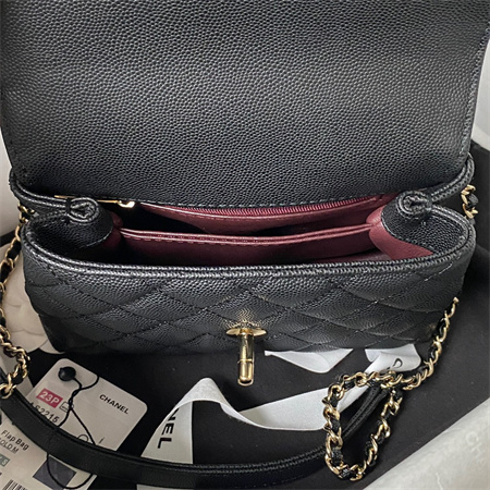 Cha.nel Mini Coco Handle Bag  Grained Calfskin Lt Gold Metal Black AS2215