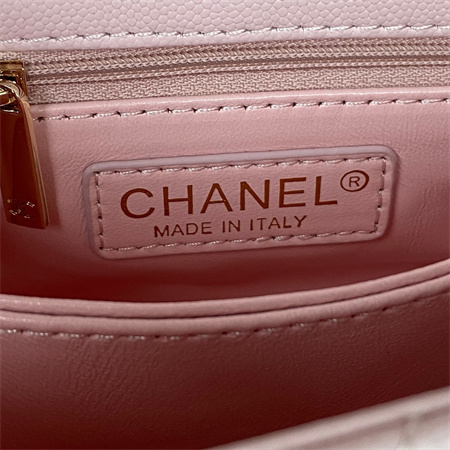 Cha.nel Mini Coco Handle Bag Grained Calfskin Lt Gold Metal Pink AS2215