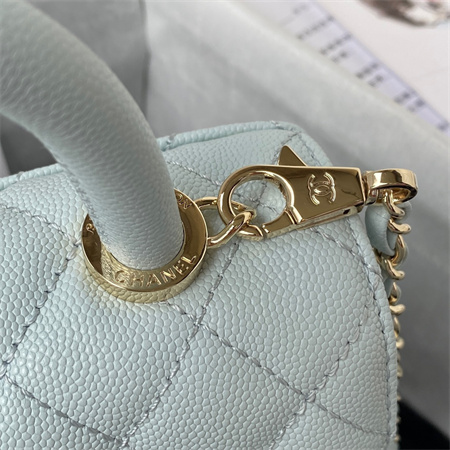 Cha.nel Mini Coco Handle Bag Grained Calfskin Lt Gold Metal Mint AS2215