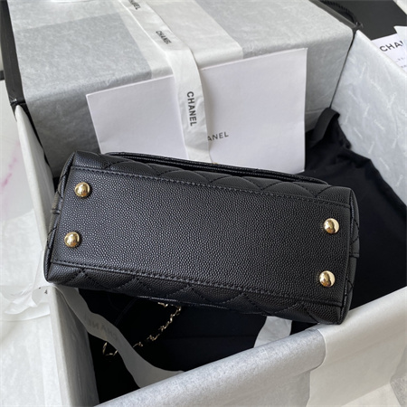 Cha.nel Mini Coco Handle Bag Grained Calfskin Lt Gold Metal Black/Burgundy AS2215