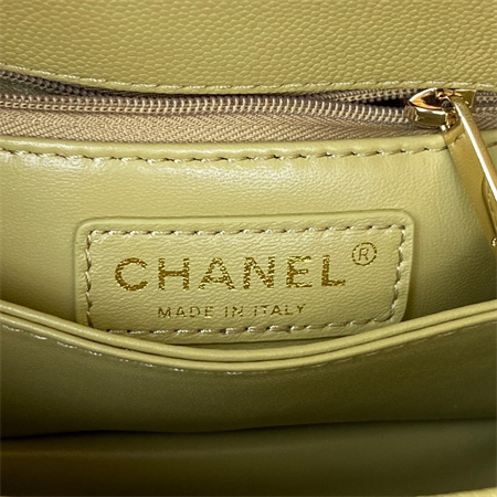 Cha.nel Mini Coco Handle Bag Grained Calfskin Lt Gold Metal Mustard Green AS2215