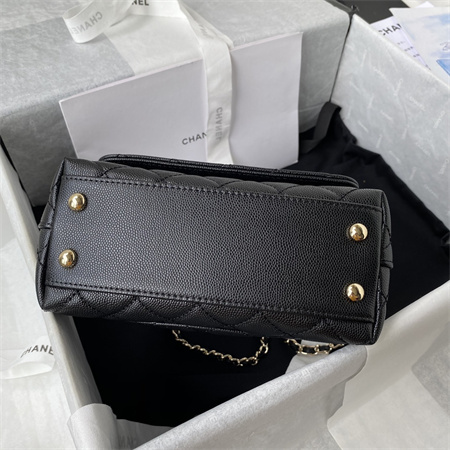 Cha.nel Mini Coco Handle Bag Grained Calfskin Lt Gold Metal Black AS2215