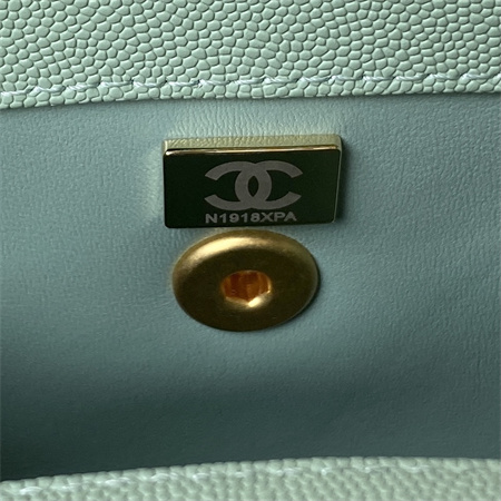 Cha.nel Small Coco Handle Bag Grained Calfskin Aged Gold Metal Green A92990