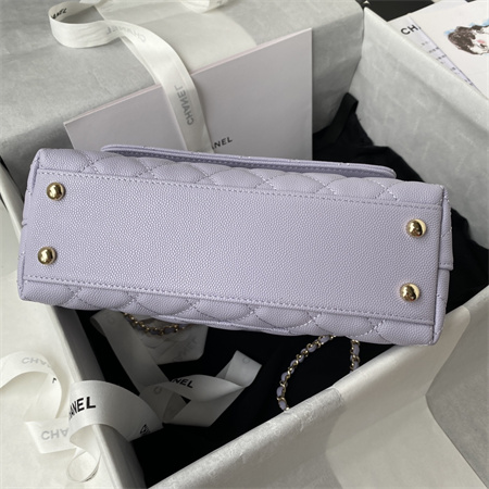 Cha.nel Small Coco Handle Bag Grained Calfskin Lt Gold Metal Lilac A92990