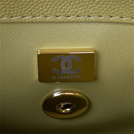 Cha.nel Small Coco Handle Bag Grained Calfskin Lt Gold Metal Mustard Green A92990