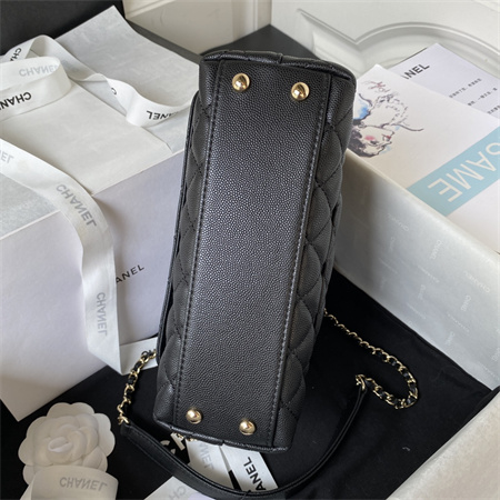 Cha.nel Small Coco Handle Bag Grained Calfskin Lt Gold Metal Black A92990