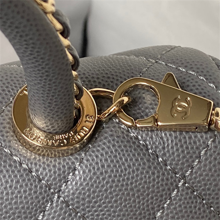 Cha.nel Small Coco Handle Bag Grained Calfskin Lt Gold Metal Grey A92990