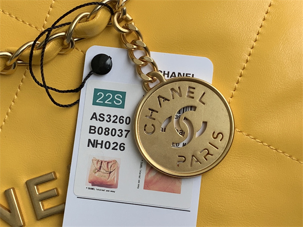 Cha.nel 22 Small Handbag Shiny Calfskin Gold Tone Metal Yellow AS3260