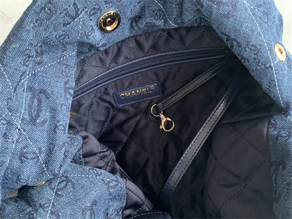 Cha.nel 22 Small Handbag Denim Gold Tone Metal AS3260