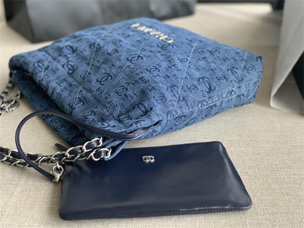 Cha.nel 22 Small Handbag Denim Silver Tone Metal AS3260