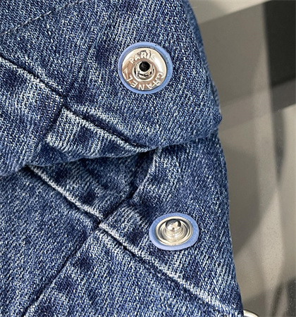 Cha.nel 22 Small Handbag Washed Denim Silver Tone Metal AS3260