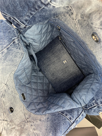 Cha.nel 22 Small Handbag Washed Denim Silver Tone Metal AS3260