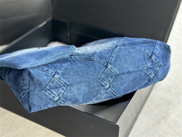 Cha.nel 22 Medium Handbag Washed Denim Silver Tone Metal AS3261