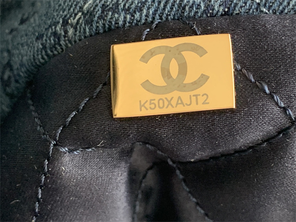 Cha.nel 22 Large Handbag Denim Gold Tone Metal AS3262