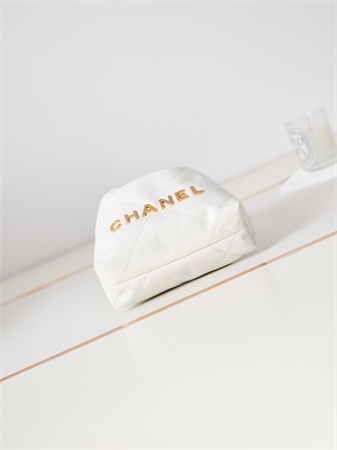 Cha.nel 22 Mini Handbag Shiny Calfskin Gold Tone Metal White AS3980