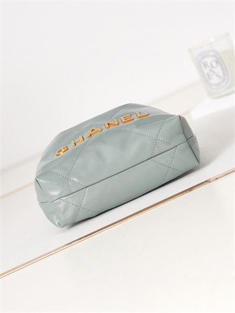 Cha.nel 22 Mini Handbag Shiny Calfskin Gold Tone Metal Mint AS3980