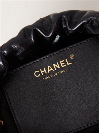 Cha.nel 22 Mini Handbag Shiny Calfskin Pearl Gold Tone Metal Black AS3980