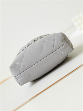 Cha.nel 22 Mini Handbag Shiny Calfskin Silver Tone Metal Grey AS3980