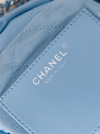 Cha.nel 22 Mini Handbag Shiny Calfskin Silver Tone Metal Blue AS3980