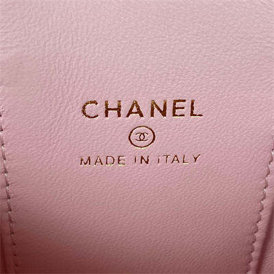 Cha.nel Vanity Case Grained Calfskin Gold Tone Metal Pink AP1340