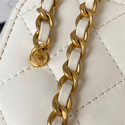 Cha.nel Vanity Case With Ball Lambskin Gold Tone Metal White AP1447