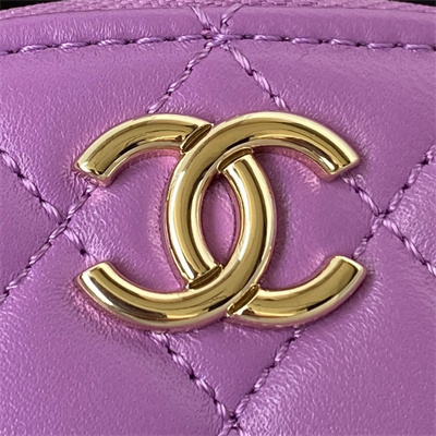 Cha.nel Vanity Case With Top Handle Lambskin Gold Tone Metal Purple AP2731