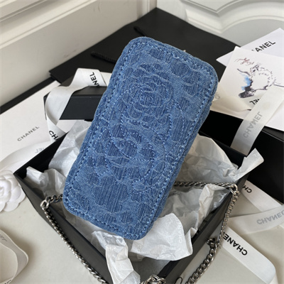 Cha.nel Vanity Case Denim Gold Tone Metal AP3204