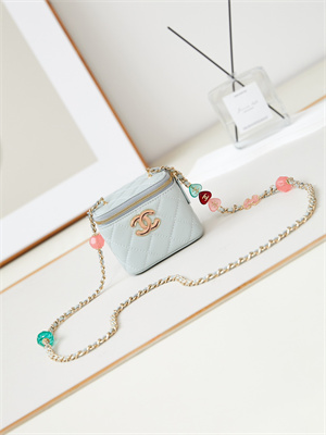 Cha.nel Vanity Case Lambskin Gold Tone Metal Blue AP3230