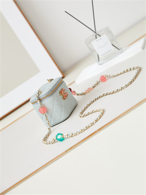 Cha.nel Vanity Case Lambskin Gold Tone Metal Blue AP3230