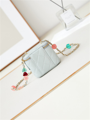 Cha.nel Vanity Case Lambskin Gold Tone Metal Blue AP3230