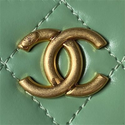 Cha.nel Vanity Case With Top Handle Lambskin Gold Tone Metal Green AP3243