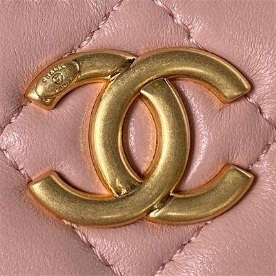 Cha.nel Vanity Case Lambskin Gold Tone Metal Pink AP3300