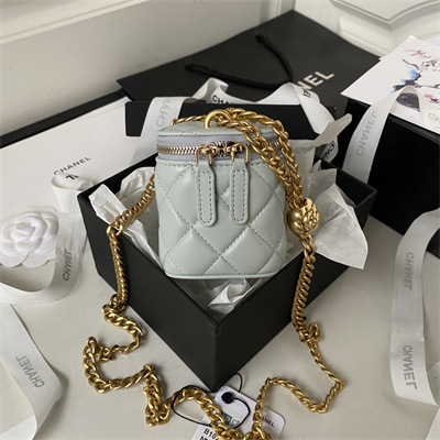 Cha.nel Vanity Case Lambskin Gold Tone Metal Blue AP3300