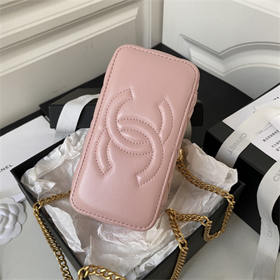 Cha.nel Vanity Case Lambskin Gold Tone Metal Pink AP3301