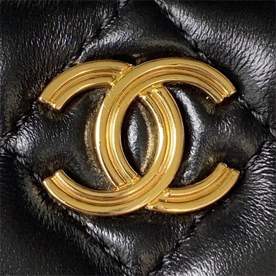 Cha.nel Vanity Case With Top Handle Lambskin Gold Tone Metal Black AP3315